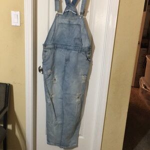 Denim Overalls with Distressed Details